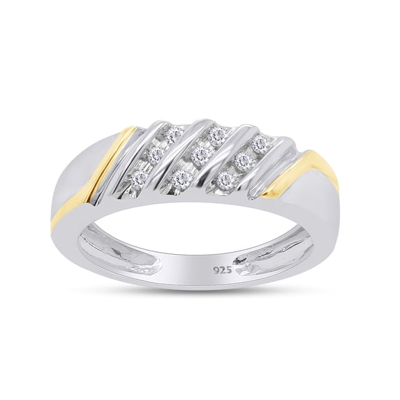 1/10 CT Round Cut Natural White Diamond Two Tone Mens Engagement Band Ring In 14K Gold Plated 925 Sterling Silver (Color: I-J, Clarity: I2-I3, 0.10 Cttw) -8.5