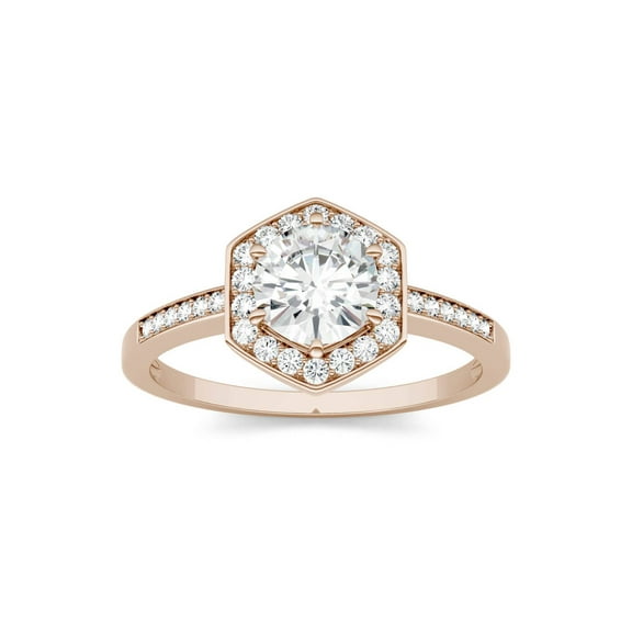 1.10 CTW DEW Round Near-Colorless Moissanite Halo Engagement Ring in Rose Gold