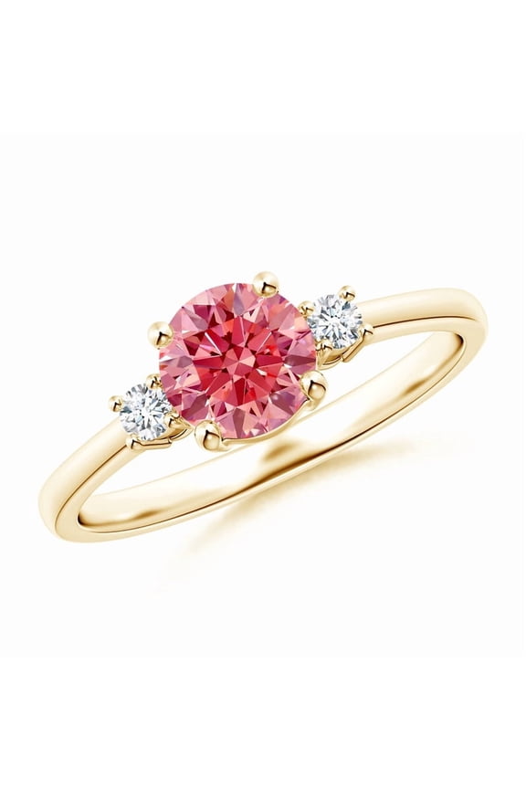 1.10 CTW Oval Cut Lab Ggrown Diamond Fancy Intense Pink Halo Diamond Ring with Accent 14k Solid Gold