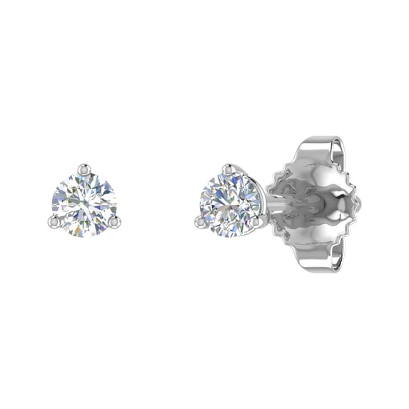 1/10 Carat 3-Prong Martini Style Diamond Stud Earrings with Push Back in 10K White Gold - IGI Certified