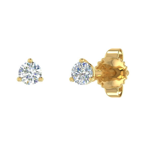 1/10 Carat 3-Prong Martini Style Diamond Stud Earrings with Push Back in 14K Yellow Gold (SI1-SI2 Clarity)
