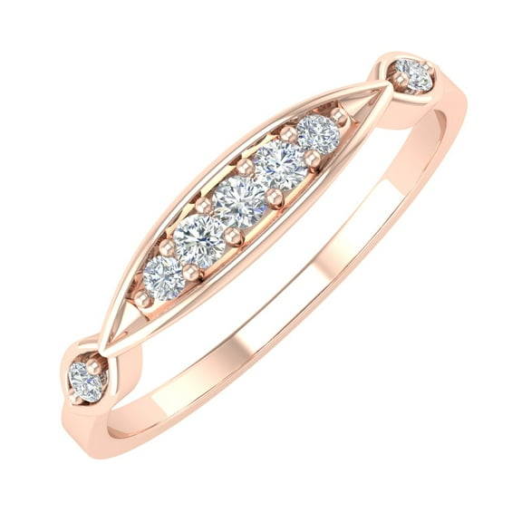 1/10 Carat 5 Stone Pave Set Diamond Wedding Ring in 14K Rose Gold (Ring Size 8) (I1-I2 Clarity)