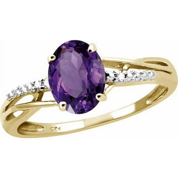 1.10 Carat Amethyst Gemstone and Accent White Diamond Ring