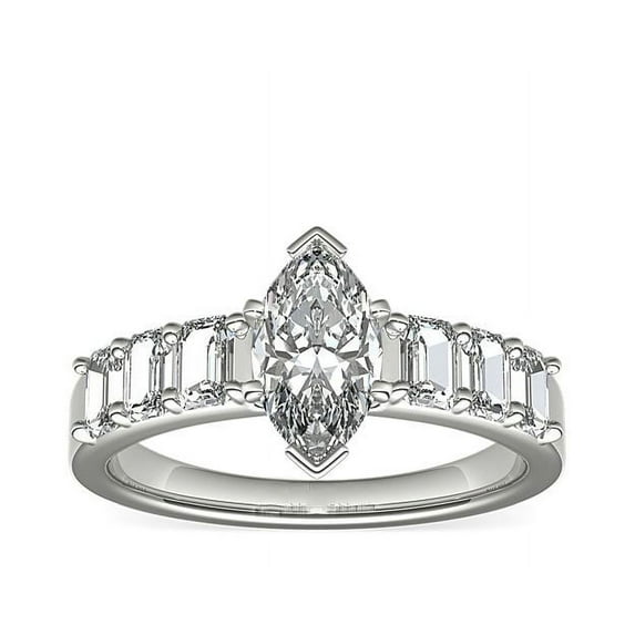 1.10 Carat Brilliant Marquise Cut Natural Diamond Elegant Solitaire with Accents Ring for her Solid 18K White Gold Size 9.5