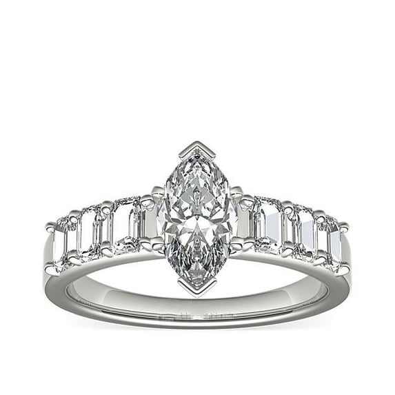 1.10 Carat Brilliant Marquise Cut Real Diamond Elegant Solitaire with Accents Wedding Ring for Women Solid 14K White Gold Size 10