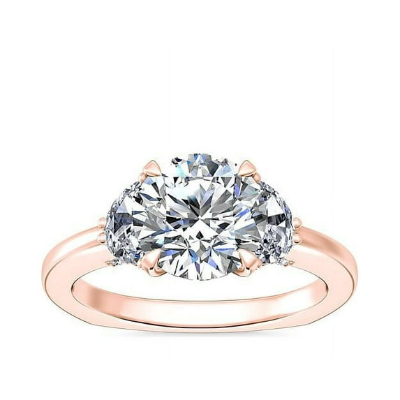 1.10 Carat Brilliant Round Cut Natural Diamond Elegant Three Stone Wedding Ring for her in Solid 14K Rose Gold Size 9.5