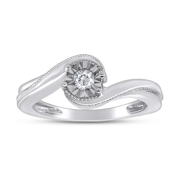 AFFY 1/10 Carat CT Round White Natural Diamond Bezel Illusion Set Engagement Ring 14k White Gold Over Sterling Silver (I-J Color, I2-I3 Clarity, 0.10 Cttw) Ring Size-8.5