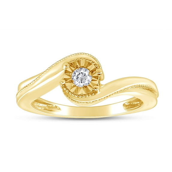 AFFY 1/10 Carat CT Round White Natural Diamond Bezel Illusion Set Engagement Ring 14k Yellow Gold Over Sterling Silver (I-J Color, I2-I3 Clarity, 0.10 Cttw) Ring Size-6.5