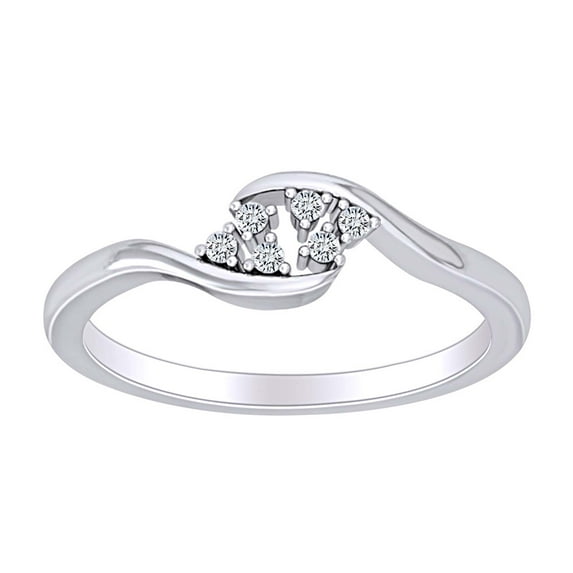 AFFY 1/10 Carat CT Round White Natural Diamond Bypass Engagement Wedding Promise Ring In 14k Solid White Gold (I-J Color, I2-I3 Clarity, 0.10 Cttw) Ring Size-6.5