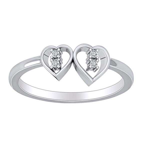 AFFY 1/10 Carat CT Round White Natural Diamond Double Heart Wedding Promise Ring In 14k Solid White Gold (I-J Color, I2-I3 Clarity, 0.10 Cttw) Ring Size-10