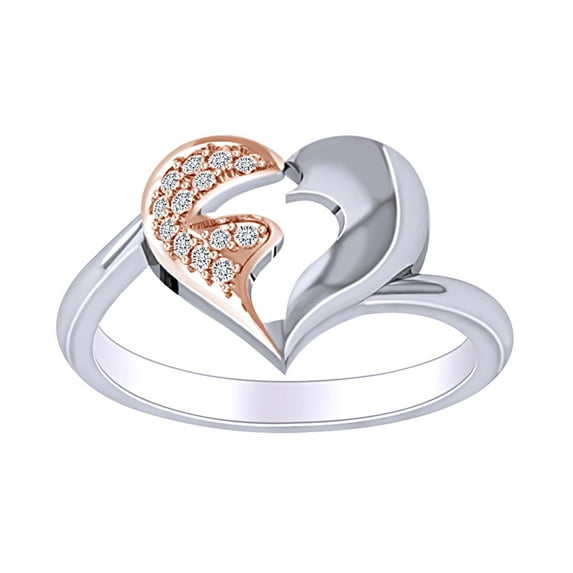 AFFY 1/10 Carat CT Round White Natural Diamond Heart Engagement Wedding Promise Ring In 14k Solid White Gold (I-J Color, I2-I3 Clarity, 0.10 Cttw) Ring Size-5