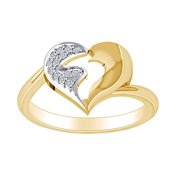 AFFY 1/10 Carat CT Round White Natural Diamond Heart Engagement Wedding Promise Ring In 14k Solid Yellow Gold (I-J Color, I2-I3 Clarity, 0.10 Cttw) Ring Size-5.5