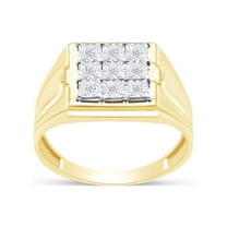 1/10 Carat CT.t.w Illusion Set Round Cut Natural Diamond Square Frame Men's Engagement Ring In 10k Yellow Gold (I-J Color, I2-I3 Clarity, 0.10 Cttw) Ring Size-8