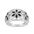 thumbnail image 1 of 1/10 Carat CTTW Round Cut Black Natural Diamond Flower Design Engagement Wedding Ring In 14k White Gold Over Sterling Silver (0.10 Cttw, I2-I3 Clarity) Ring Size-7, 1 of 3
