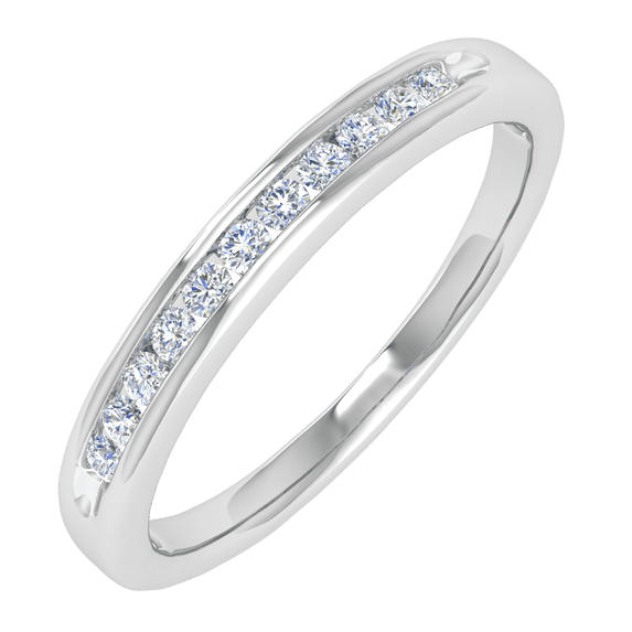 1/10 Carat Channel Set Diamond Wedding Anniversary Ring in 14K White Gold - IGI Certified (Ring Size 11) (I1-I2 Clarity)