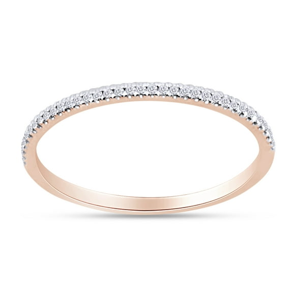 1/10 Carat (Cttw) Round Cut Natural White Diamond Stackable Engagement Wedding Band Ring For Women In 14K Rose Gold Over Sterling Silver (Clarity : I2-I3,Color : I-J, 0.10 Cttw) Ring Size -4