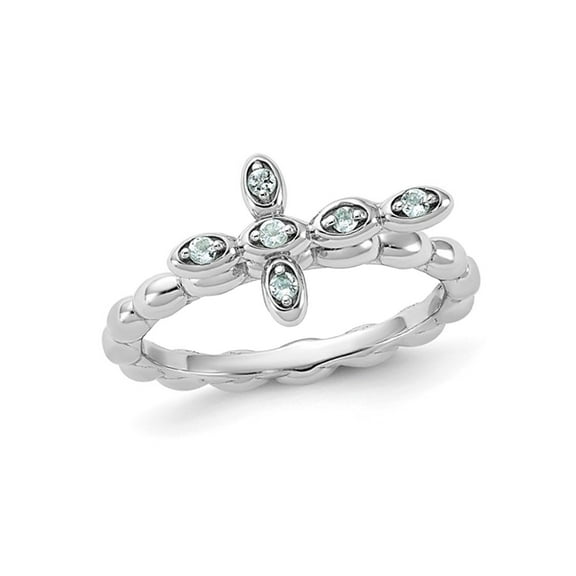 Gem & Harmony 1/10 Carat (Ctw) Aquamarine Cross Ring in Sterling Silver for Women