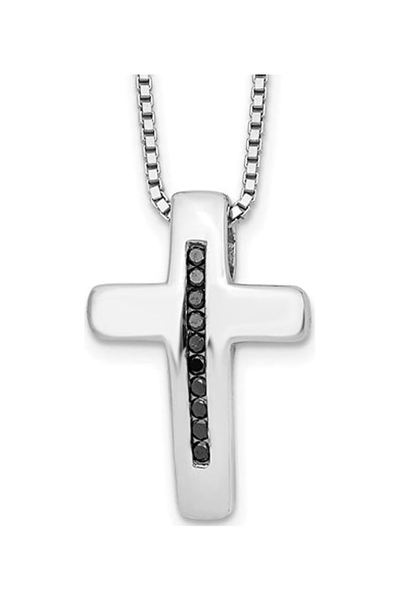 1/10 Carat (Ctw) Black Diamond Cross Pendant Necklace in Sterling Silver with Chain for Men