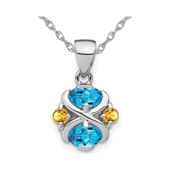 1.10 Carat (Ctw) Blue Topaz and Citrine Pendant Necklace in Sterling Silver with Chain for Women