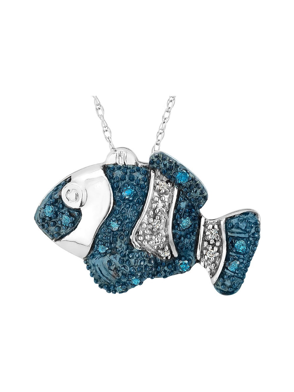 1/10 Carat (Ctw) Blue & White Diamond Fish Charm Pendant Necklace in ...