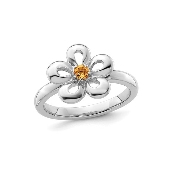 1/10 Carat (Ctw) Citrine Flower Ring in Sterling Silver