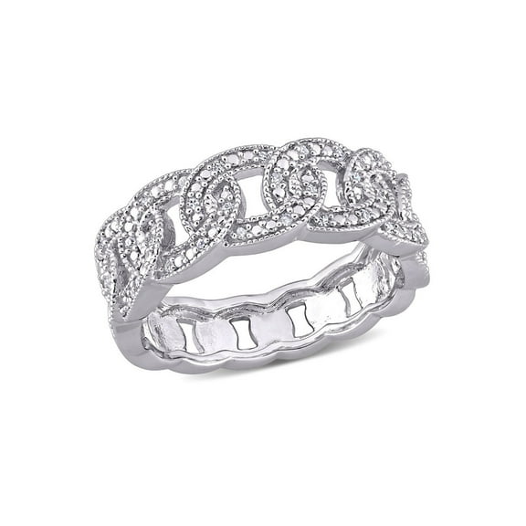 Gem & Harmony 1/10 Carat (Ctw) Diamond Link Ring Band in Sterling Silver for Women