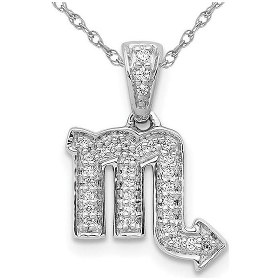 1/10 Carat (Ctw) Diamond SCORPIO Charm Zodiac Astrology Pendant Necklace in 14K White Gold with Chain for Women