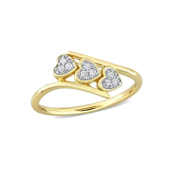 1/10 Carat (Ctw) Diamond Triple Heart Bypass Promise Ring in Yellow Plated Silver for Women