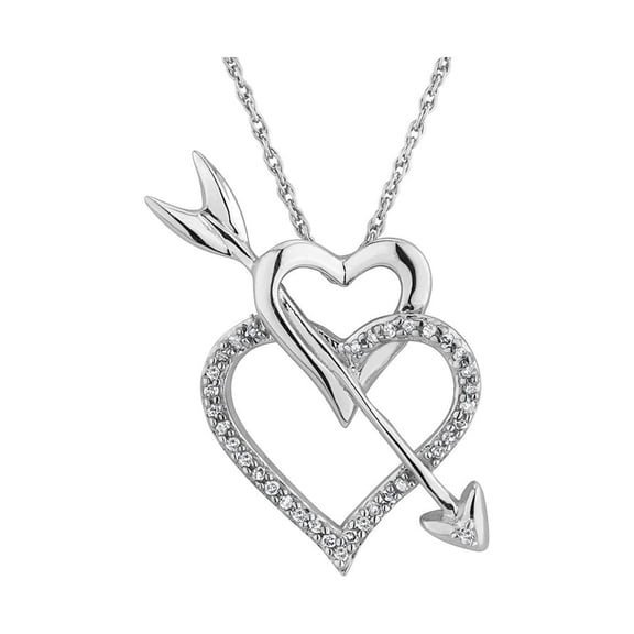 1/10 Carat (Ctw I-J, I2-I3) Double Heart & Arrow Pendant Necklace in Sterling Silver with Chain for Women