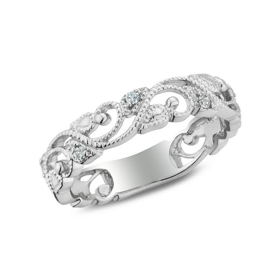 1/10 Carat (Ctw I2-I3) Accent Diamond Filigree Ring Band in Sterling Silver