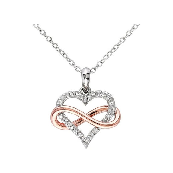 1/10 Carat (Ctw I2-I3) Diamond Heart Infinity Pendant Necklace in Rose Plated Sterling Silver with Chain