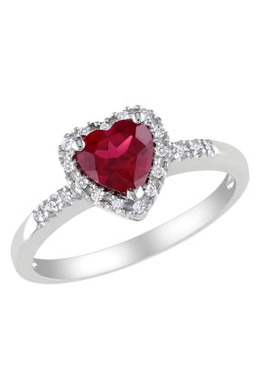 1.10 Carat (Ctw) Lab-Created Ruby Heart Ring with Diamonds in Sterling Silver for Women