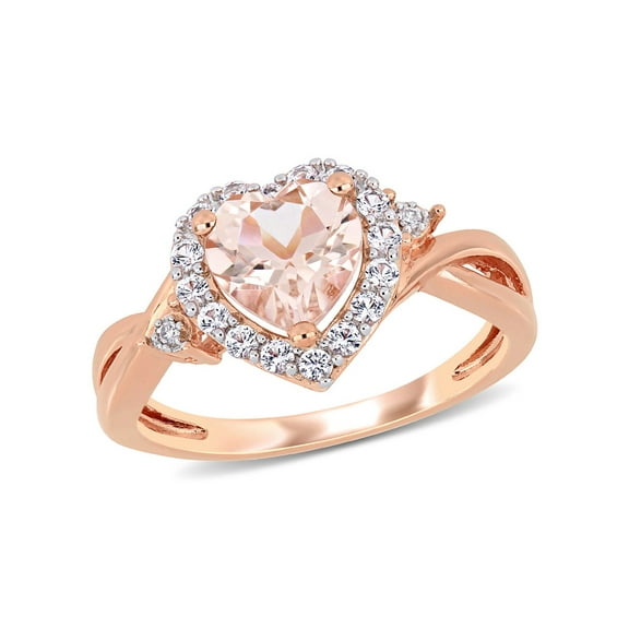 1.10 Carat (Ctw) Morganite Heart Promise Ring in Rose Pink Sterling Silver Synthetic White Sapphires for Women