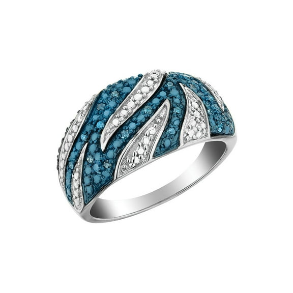 1/10 Carat (Ctw) White & Blue Diamond Ring in Sterling Silver