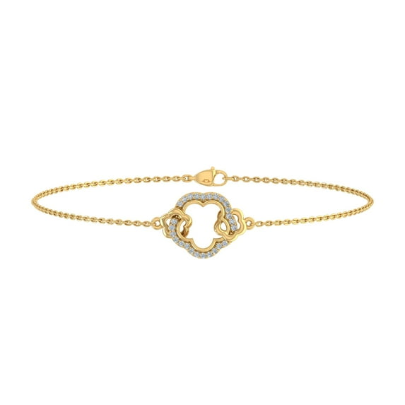 1/10 Carat Diamond Flower Chain Bracelet in 14K Yellow Gold (I1-I2 Clarity) (7.5 Inch)