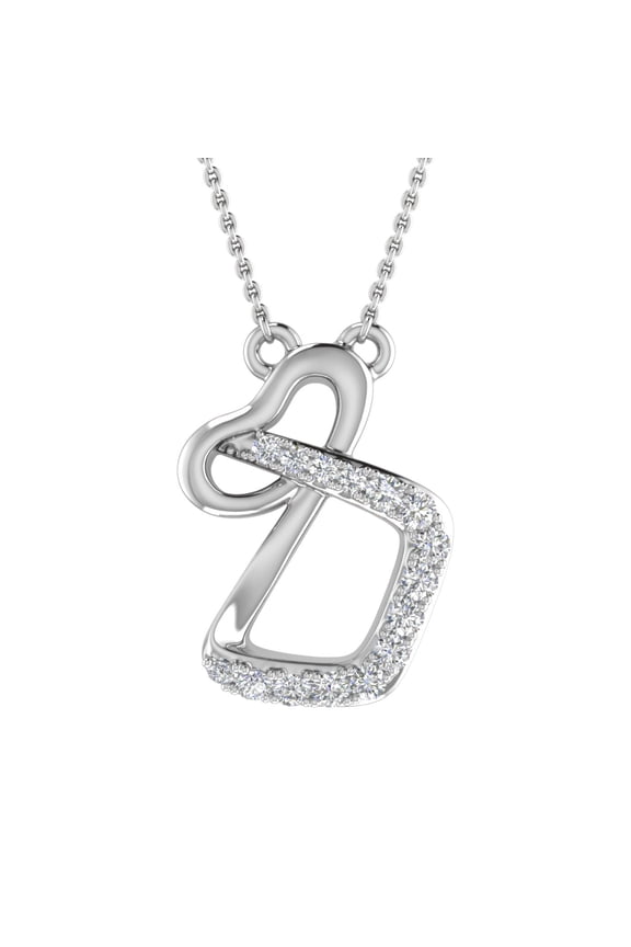 1/10 Carat Diamond Initial D Letter Pendant Necklace in 14K White Gold (with Silver Chain)