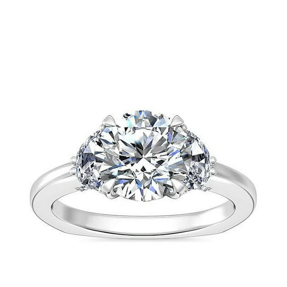 1.10 Carat Elegant Designer Three Stone Round Cut Natural Diamond Ring for Engagement Solid 14K White Gold Size 7
