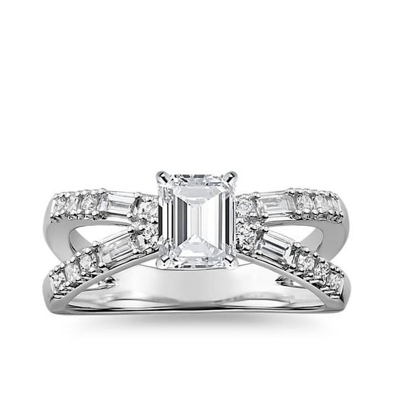 1.10 Carat Excellent Emerald Cut Real Diamond New Design Solitaire with Accents Ring for Wedding Solid 18K White Gold Size 11
