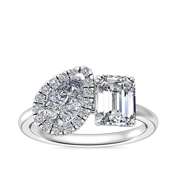 1.10 Carat Excellent Emerald & Pear Cut Real Diamond New Design Two Stone Ring for Wedding and Engagement Solid 14K White Gold Size 11