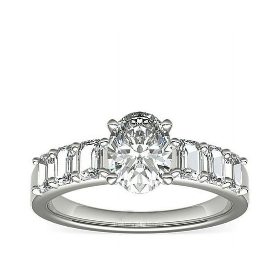 1.10 Carat Excellent Oval Cut Natural Diamond Solitaire with Accents Beautiful Ring for Women Solid 18K White Gold Size 11.5