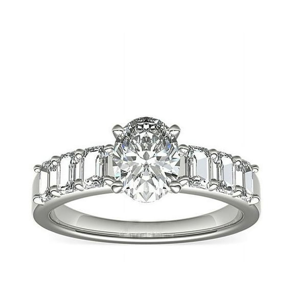 1.10 Carat Excellent Oval Cut Natural Diamond Unique Solitaire with Accents Ring for Engagement Solid 14K White Gold Size 8.5