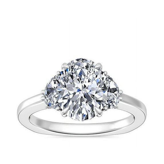 1.10 Carat Excellent Oval Cut Real Diamond New Design Three Stone Ring for Wedding and Engagement Solid 14K White Gold Size 11