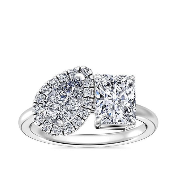1.10 Carat Excellent Radiant & Pear Cut Real Diamond New Design Two Stone Ring for Wedding Solid 18K White Gold Size 11