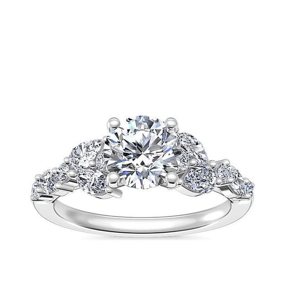 1.10 Carat Excellent Round Shape Genuine Diamond Latest Design Solitaire with Accents Engagement Ring for Ladies Solid 18K White Gold Size 7.5