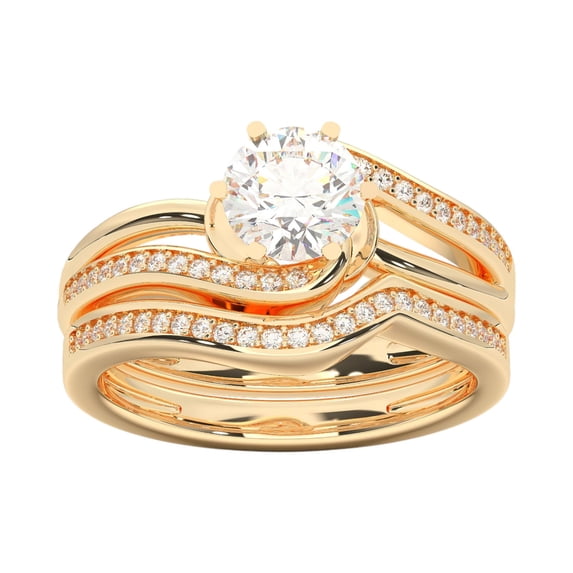 1.10 Carat F-G/VS Round Lab Grown Diamond Bridal Set Engagement Ring with Matching Wedding Band for Women, Available in 18K Yellow Gold Size 6.5