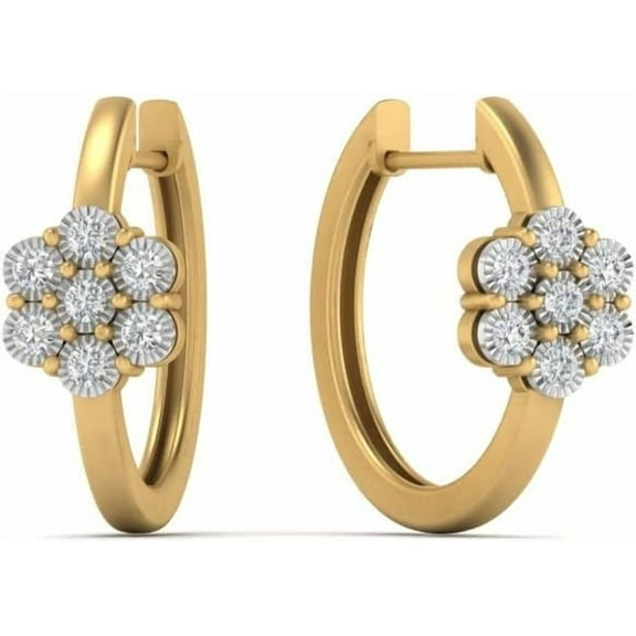 1/10 Carat Lab Grown Round Cut Diamond Flower Small Two Tone Hoop Earrings 14K Gold For Women