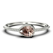 1.10 Carat Pear Cut Morganite And Diamond Moissanite Classic Engagement Ring, Modern Wedding Ring in 925 Sterling Silver With 18k White Gold Plating, Promise Ring, Dainty Ring, Anniversary Ring
