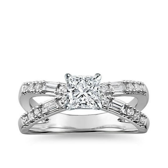 1.10 Carat Princess Shape VS1 Natural Diamond Solitaire with Accents Elegant Ring for Anniversary in Solid 14K White Gold by Diamond-Capitals Size 7