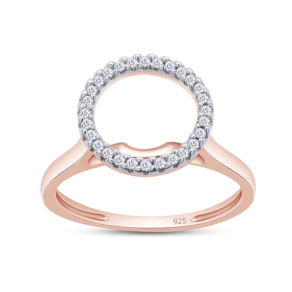 1/10 Carat Round Cut Lab Created Moissanite Diamond Open Round Halo Circle Ring For Women In 14K Rose Gold Plated 925 Sterling Silver (Color: G-H, Clarity: VVS1, 0.10 Ct) Size - 9.5