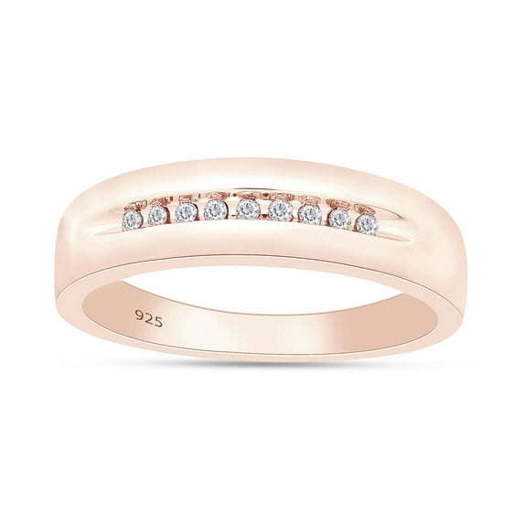 AFFY 1/10 Carat Round Cut White Natural Diamond Men's Ring In 14K Rose Gold Over Sterling Silver (Clarity : I2-I3, Color : J-K, 0.1 Cttw) Ring Size-10.5